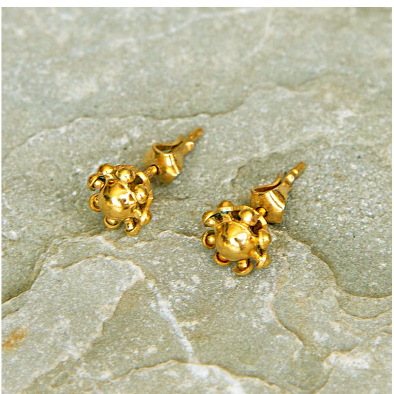22 Kt Hallmark Real Solid Yellow Gold Flower Vintage Mini Stud Earrings