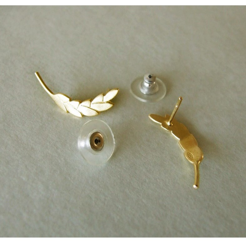 22 Kt Hallmark Real Solid Yellow Gold Wheat Ear Climbers Woodland Stud Earrings
