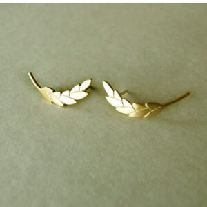 22 Kt Hallmark Real Solid Yellow Gold Wheat Ear Climbers Woodland Stud Earrings