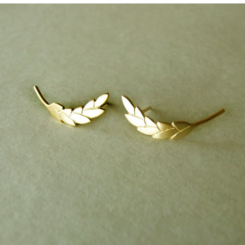 22 Kt Hallmark Real Solid Yellow Gold Wheat Ear Climbers Woodland Stud Earrings