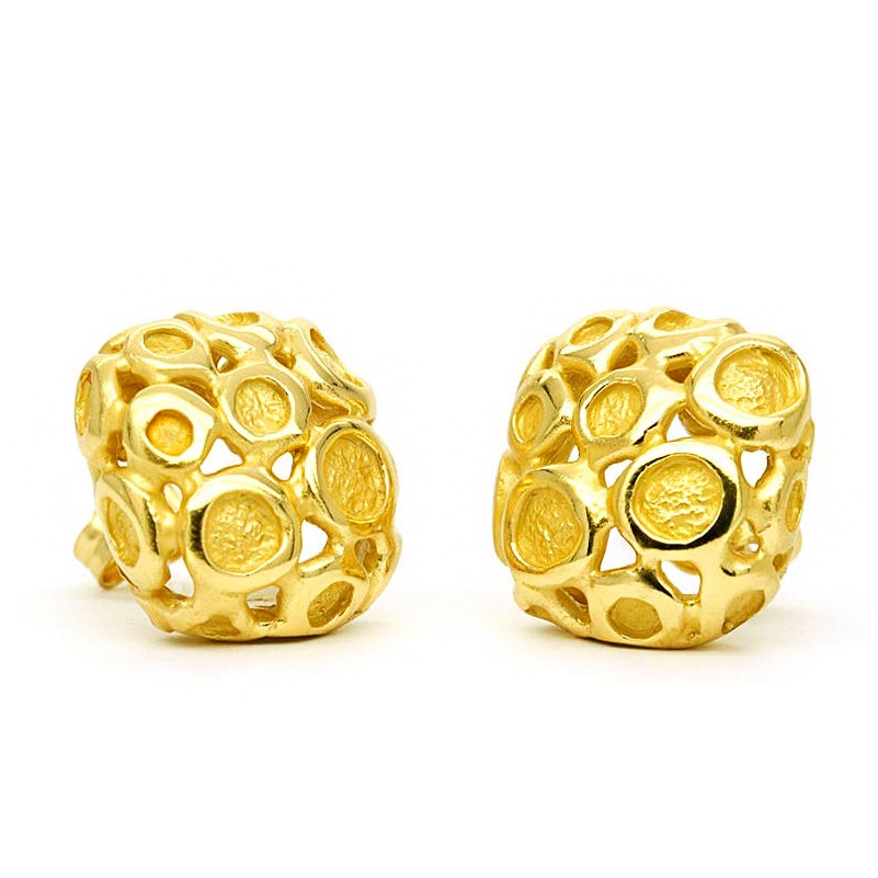 22 Kt Hallmark Real Solid Yellow Gold Square Boho Minimalist Stud Earrings
