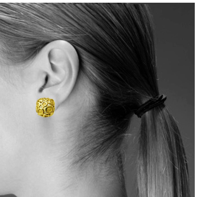 22 Kt Hallmark Real Solid Yellow Gold Square Boho Minimalist Stud Earrings