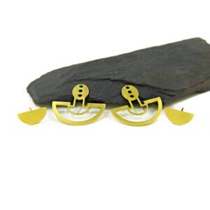22 Kt Hallmark Real Solid Yellow Gold Unique Ear Jacket Geometric Stud Earrings