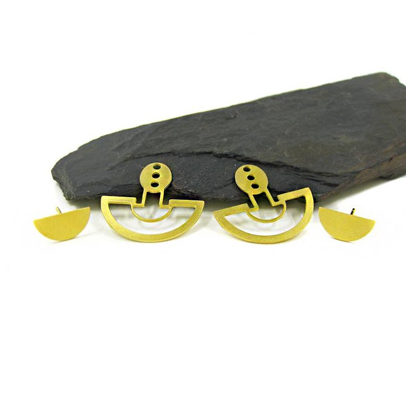 22 Kt Hallmark Real Solid Yellow Gold Unique Ear Jacket Geometric Stud Earrings