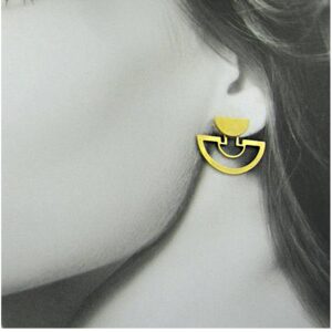 22 Kt Hallmark Real Solid Yellow Gold Unique Ear Jacket Geometric Stud Earrings