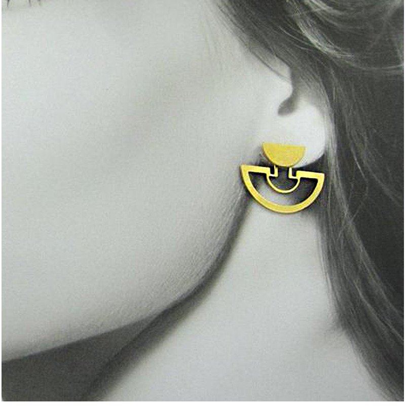 22 Kt Hallmark Real Solid Yellow Gold Unique Ear Jacket Geometric Stud Earrings