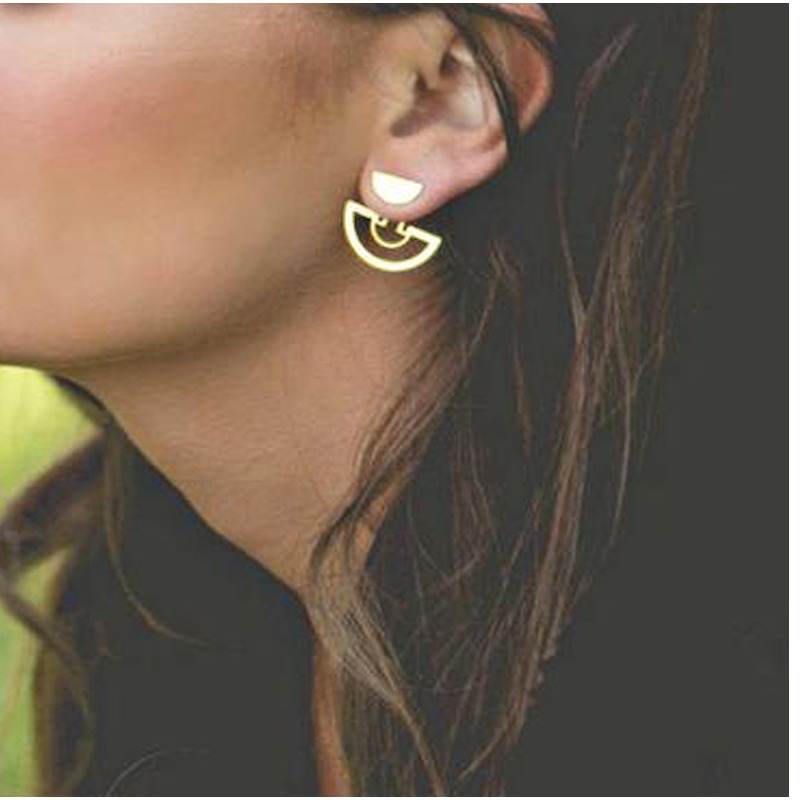 22 Kt Hallmark Real Solid Yellow Gold Unique Ear Jacket Geometric Stud Earrings