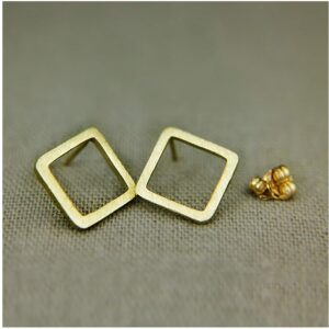 22 Kt Hallmark Real Solid Yellow Gold Geometric Classic Square Stud Earrings