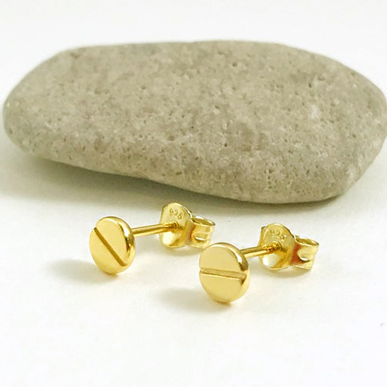 22 Kt Hallmark Real Solid Yellow Gold Tiny Round Circle Stud Minimalist Earrings