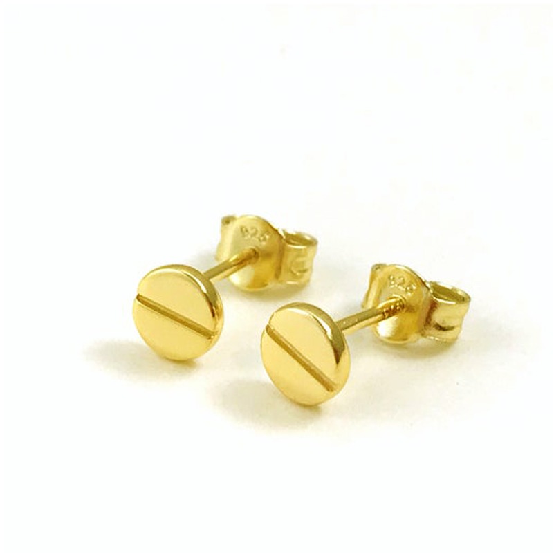 22 Kt Hallmark Real Solid Yellow Gold Tiny Round Circle Stud Minimalist Earrings