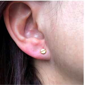 22 Kt Hallmark Real Solid Yellow Gold Tiny Round Circle Stud Minimalist Earrings