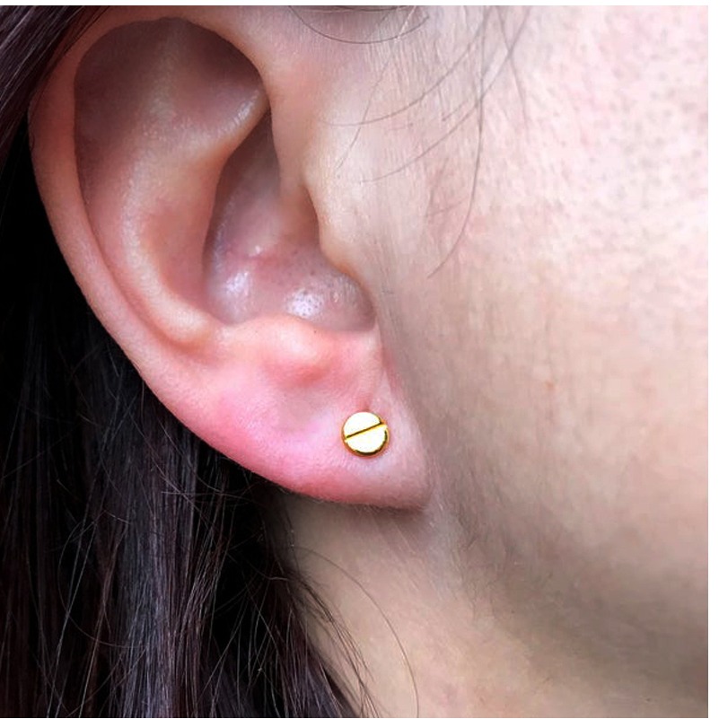 22 Kt Hallmark Real Solid Yellow Gold Tiny Round Circle Stud Minimalist Earrings