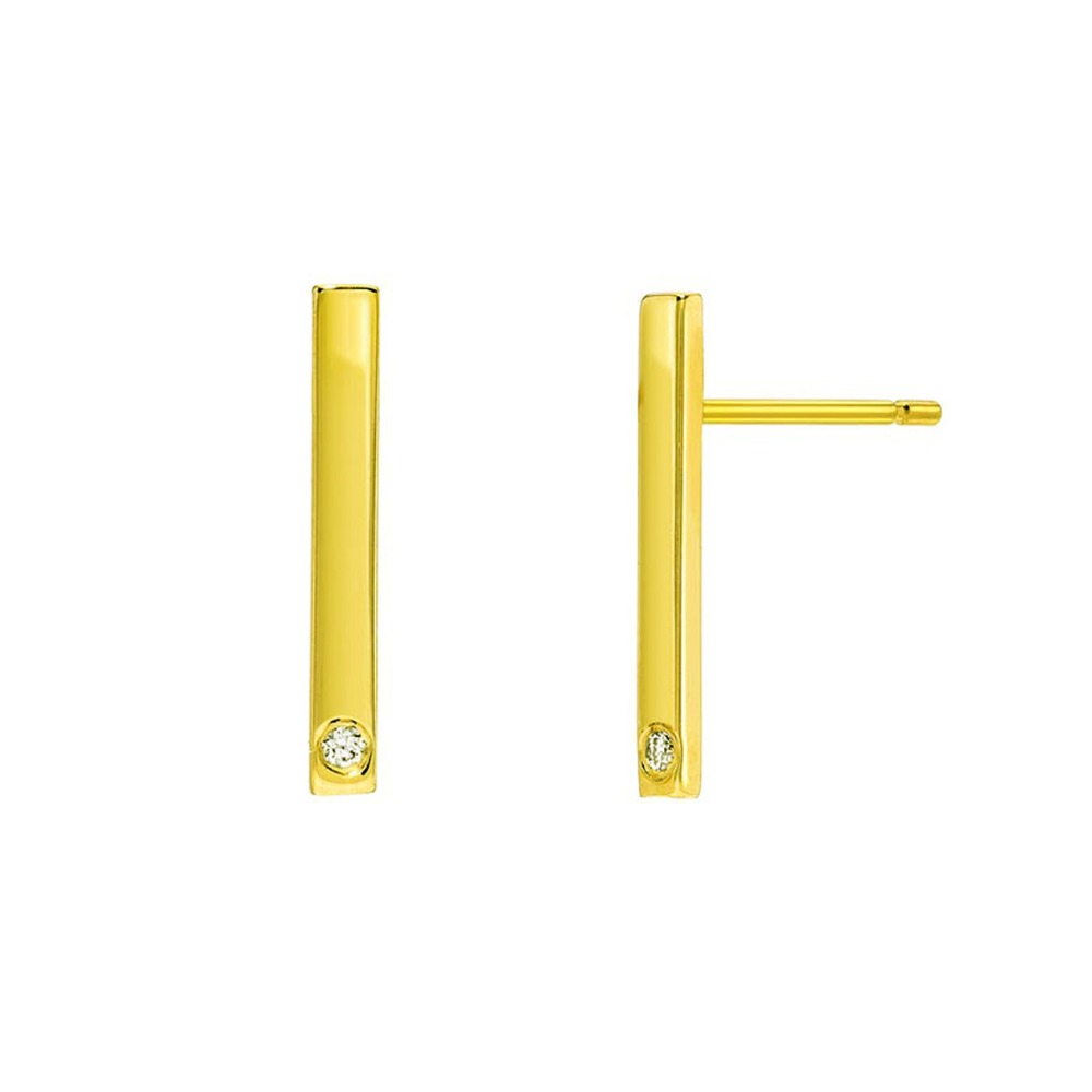 22 Kt Hallmark Real Solid Yellow Gold With Tiny CZ Bar Stud Minimalist Earrings