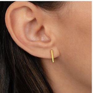 22 Kt Hallmark Real Solid Yellow Gold With Tiny CZ Bar Stud Minimalist Earrings