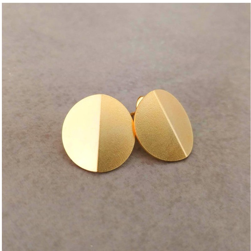 22 K Hallmark Real Solid Yellow Gold Geometric Origami Circle Post Stud Earrings