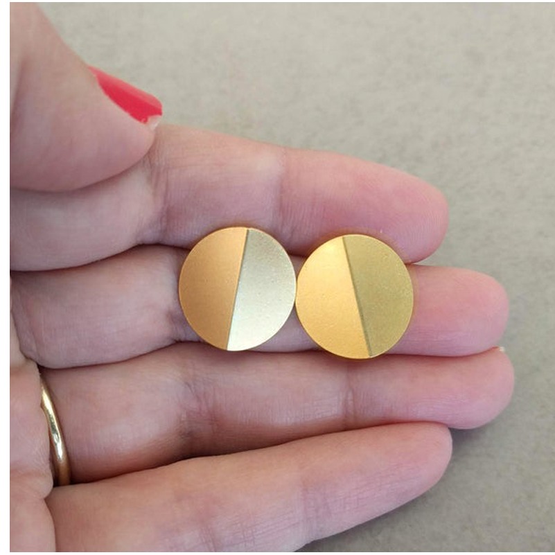 22 K Hallmark Real Solid Yellow Gold Geometric Origami Circle Post Stud Earrings