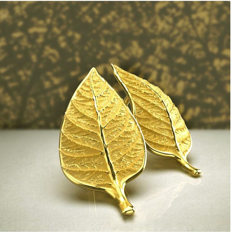 Fine Jewelry 18 Kt Hallmark Real Solid Yellow Gold Women'S Stud Leaf Earrings