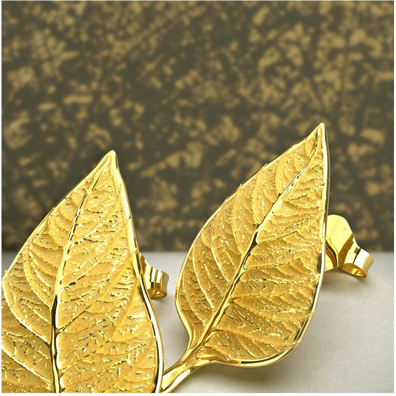 Fine Jewelry 18 Kt Hallmark Real Solid Yellow Gold Women'S Stud Leaf Earrings
