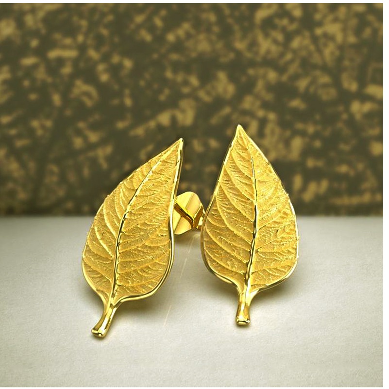Fine Jewelry 18 Kt Hallmark Real Solid Yellow Gold Women'S Stud Leaf Earrings