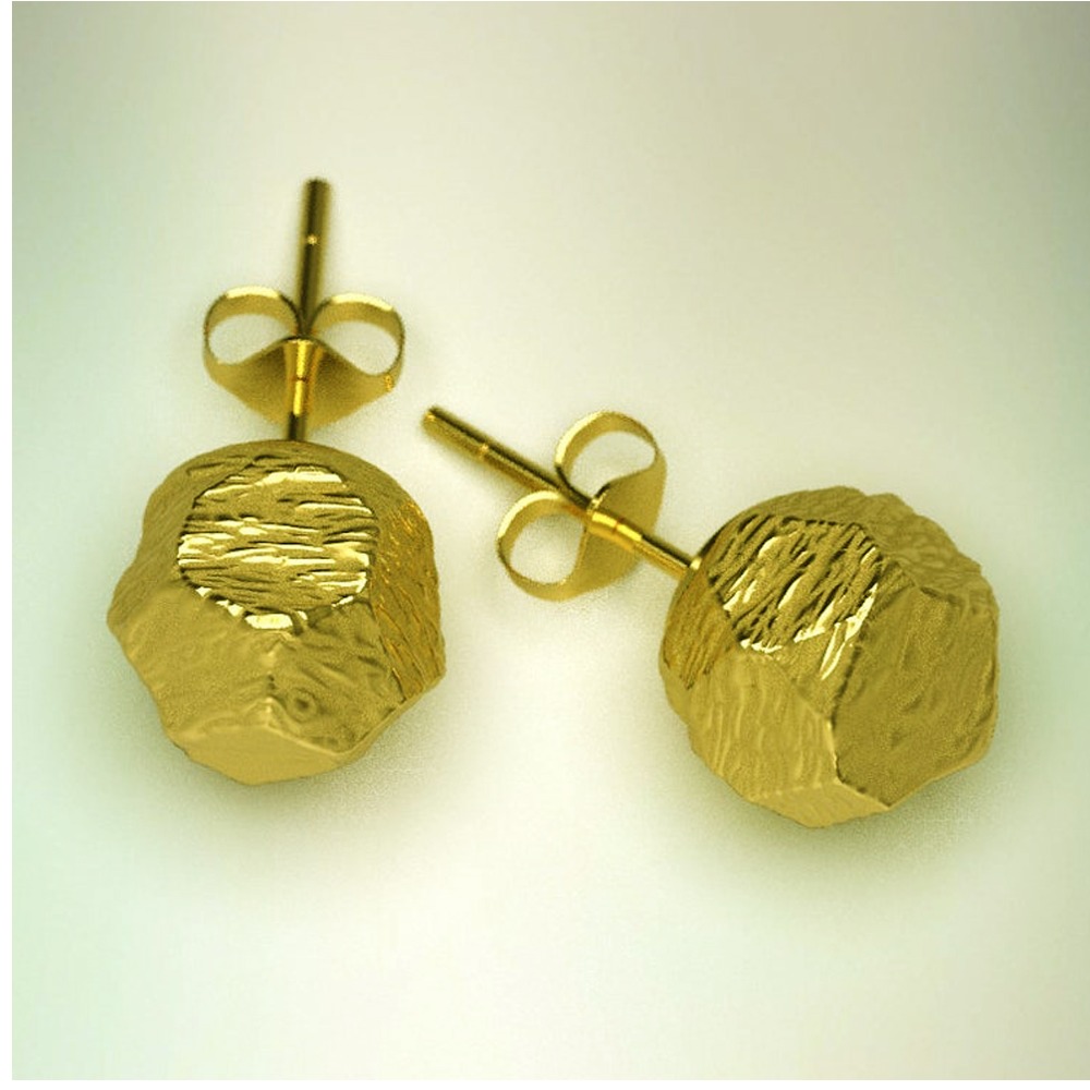 22 Kt Hallmark Real Solid Yellow Raw Gold Nugget Women'S Rock Post Stud Earrings