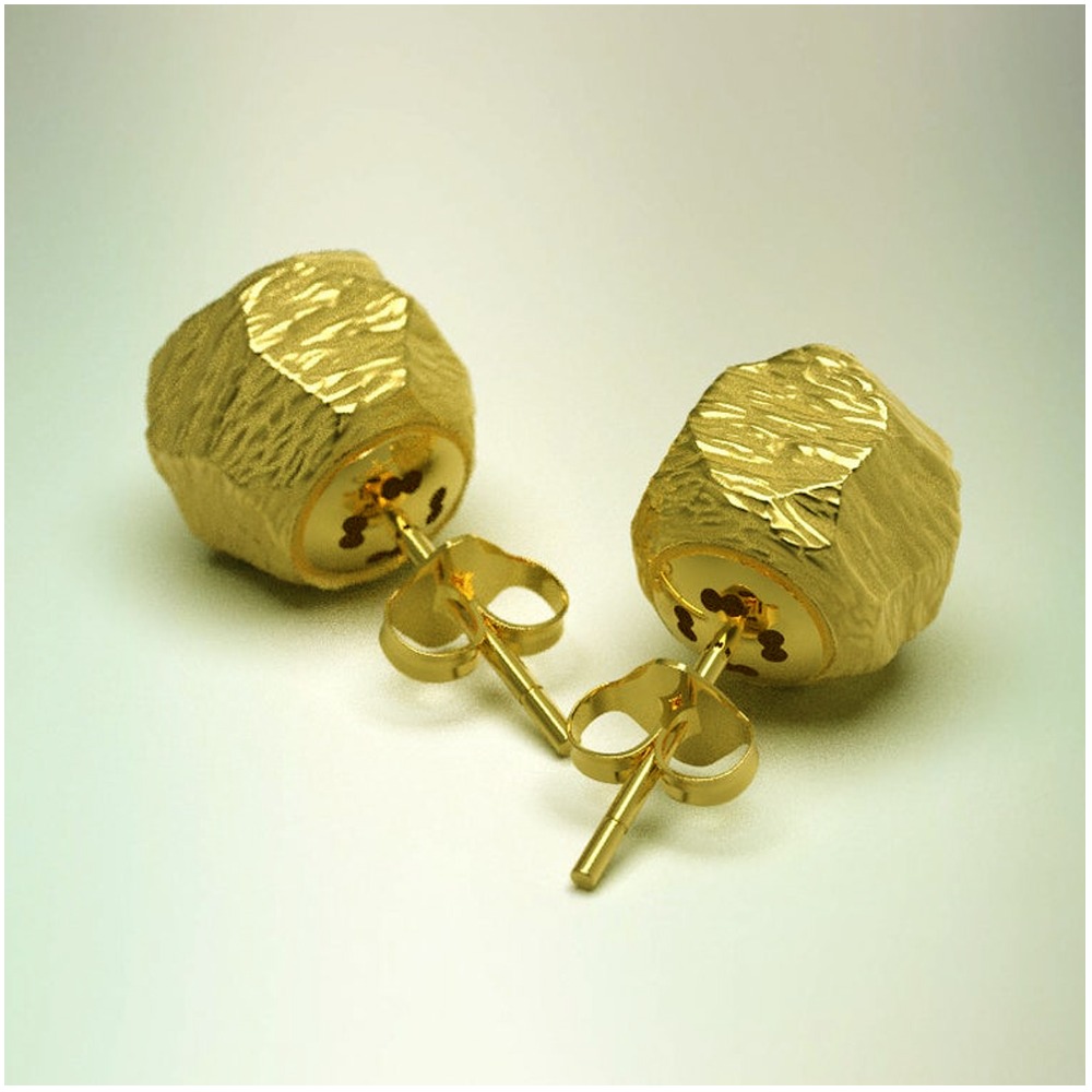 22 Kt Hallmark Real Solid Yellow Raw Gold Nugget Women'S Rock Post Stud Earrings