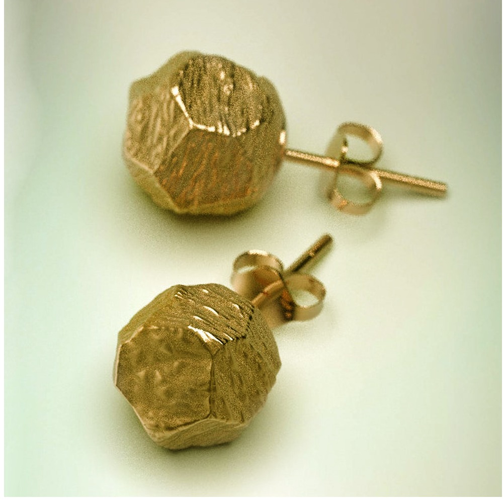 22 Kt Hallmark Real Solid Yellow Raw Gold Nugget Women'S Rock Post Stud Earrings