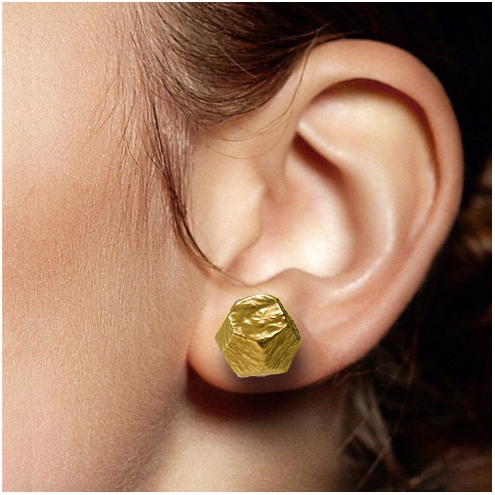 22 Kt Hallmark Real Solid Yellow Raw Gold Nugget Women'S Rock Post Stud Earrings
