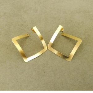 22 Kt Hallmark Real Solid Yellow Gold Square Geometric Post Hoop Stud Earrings