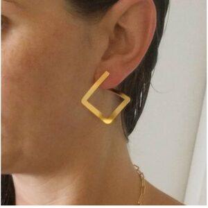 22 Kt Hallmark Real Solid Yellow Gold Square Geometric Post Hoop Stud Earrings
