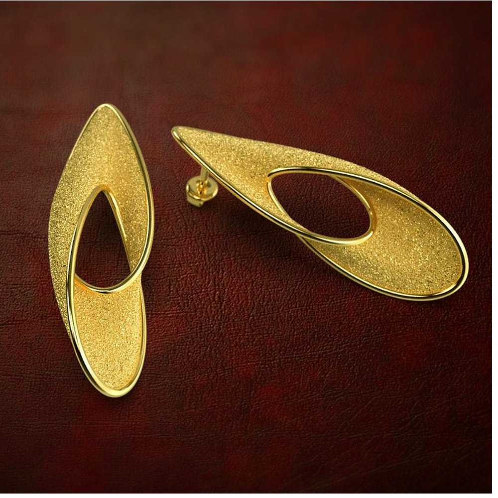18 Kt Hallmark Real Solid Yellow Gold Twisted Raw Polished Minimal Stud Earring