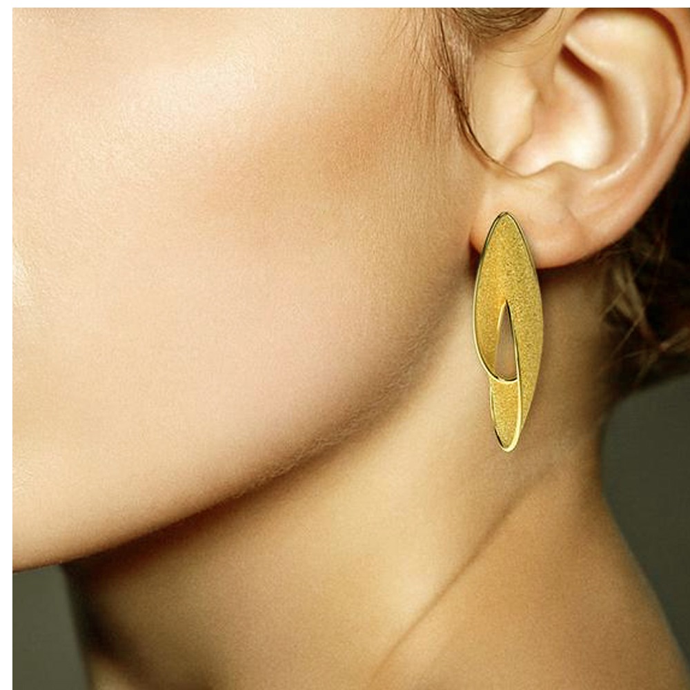 18 Kt Hallmark Real Solid Yellow Gold Twisted Raw Polished Minimal Stud Earring
