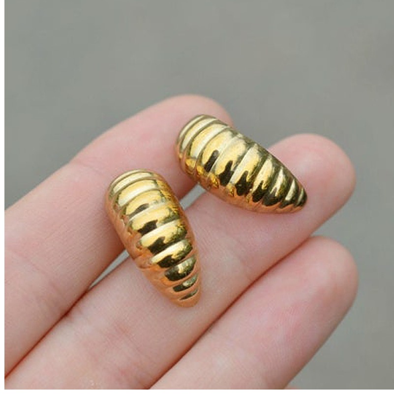 22 Kt Hallmark Real Solid Yellow Gold Ribbed Chunky Textured Cool Stud Earrings