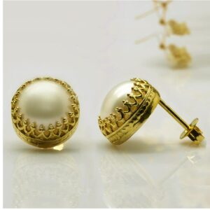 18 K Hallmark Real Solid Yellow Gold Post Freshwater Pearl Women'S Stud Earrings