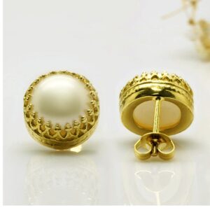 18 K Hallmark Real Solid Yellow Gold Post Freshwater Pearl Women'S Stud Earrings
