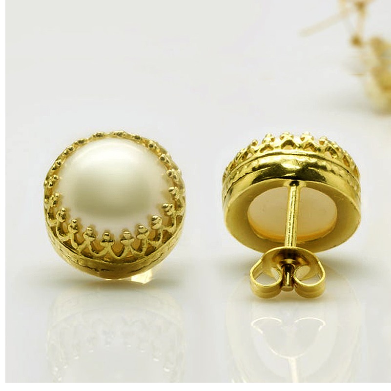 18 K Hallmark Real Solid Yellow Gold Post Freshwater Pearl Women'S Stud Earrings