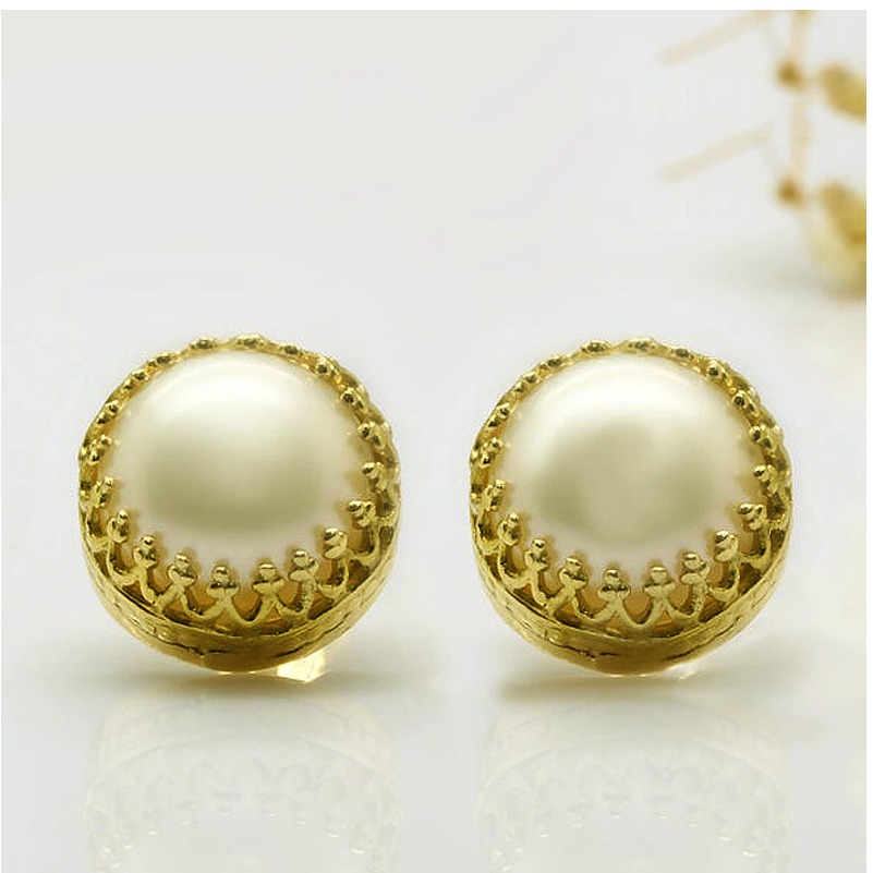 18 K Hallmark Real Solid Yellow Gold Post Freshwater Pearl Women'S Stud Earrings