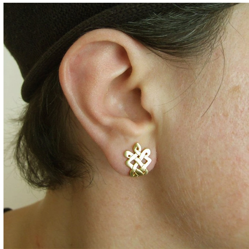 22 Kt Hallmark Real Solid Yellow Gold Celtic Women'S Huggie Hoop Stud Earrings
