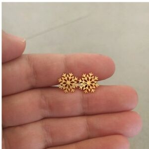 22 Kt Hallmark Real Solid Yellow Gold Tiny Snowflake Xmas Post Stud Earrings