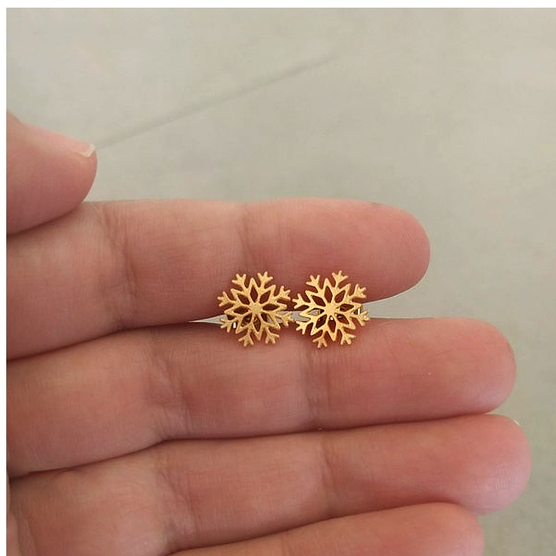 22 Kt Hallmark Real Solid Yellow Gold Tiny Snowflake Xmas Post Stud Earrings