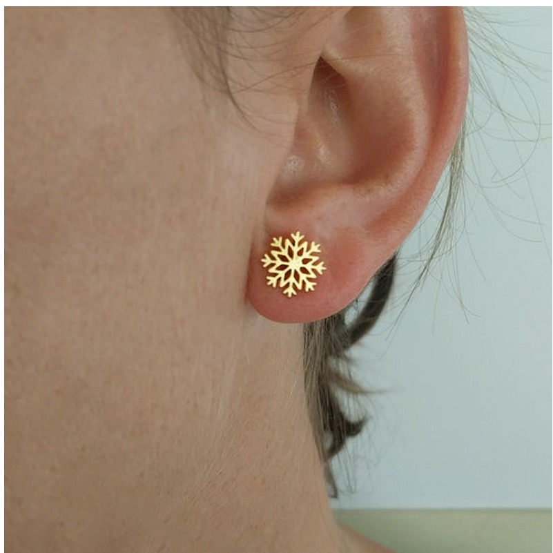 22 Kt Hallmark Real Solid Yellow Gold Tiny Snowflake Xmas Post Stud Earrings
