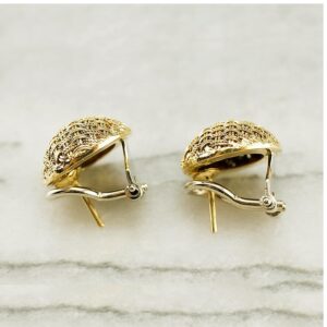 18 Kt Hallmark Real Solid Yellow Gold Italian Woven Domed Stud Earrings Omega