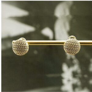 18 Kt Hallmark Real Solid Yellow Gold Italian Woven Domed Stud Earrings Omega