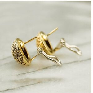 18 Kt Hallmark Real Solid Yellow Gold Italian Woven Domed Stud Earrings Omega