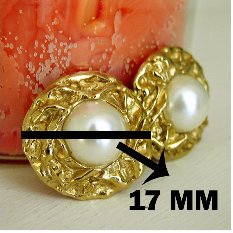 22K Hallmark Real Solid Yellow Gold Donald Stannard Pearl Clip On Stud Earrings