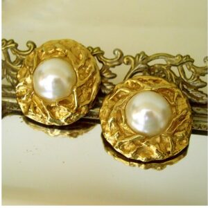 22K Hallmark Real Solid Yellow Gold Donald Stannard Pearl Clip On Stud Earrings