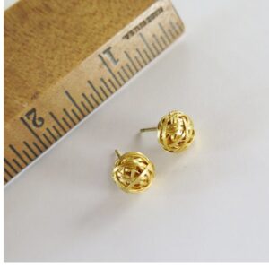 22 Kt Hallmark Real Solid Yellow Gold Cocoon Folded Asymmetrical Stud Earrings
