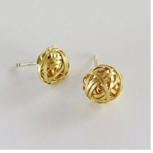 22 Kt Hallmark Real Solid Yellow Gold Cocoon Folded Asymmetrical Stud Earrings