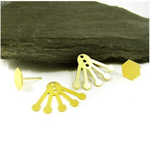 22 Kt Real Solid Yellow Gold Geometric Hexagon Front Back urban Stud Earrings