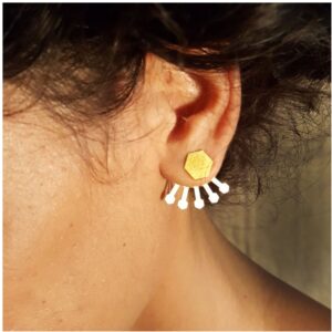 22 Kt Real Solid Yellow Gold Geometric Hexagon Front Back urban Stud Earrings