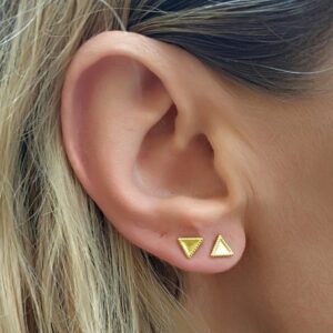 22 Kt Hallmark Real Solid Yellow Gold Triangle Small Minimalist Stud Earrings